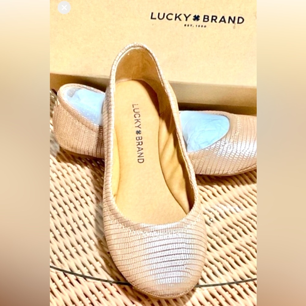 Lucky Brand Women's Shimmering Pink Tan Ballet Flats NWT NWB